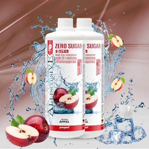 Prosport Allinclusive® Apfel 2x1000ml – ZERO SUGAR Sirup mit Vitaminen – Premium Getränkekonzentrat 1:50 – Ohne Zucker, Aspartam & Azofarbstoffe – Perfekt für Wassersprudler von PROSPORT