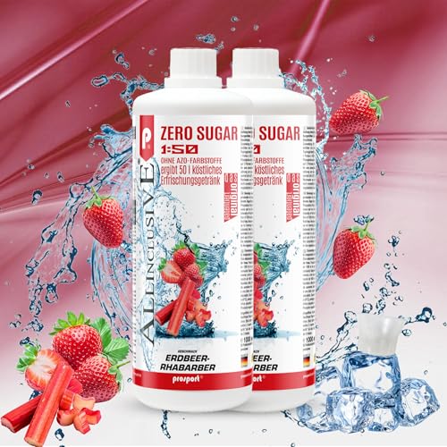 Prosport Allinclusive® Erdbeer-Rhabarber 2x1000ml – ZERO SUGAR Sirup mit Vitaminen – Premium Getränkekonzentrat 1:50 – Ohne Zucker, Aspartam & Azofarbstoffe – Perfekt für Wassersprudler von PROSPORT