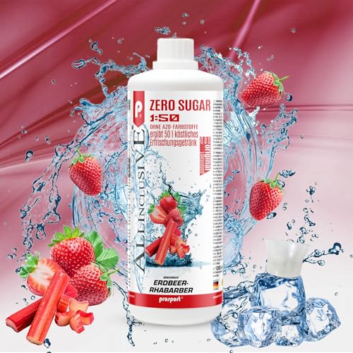 Prosport Allinclusive® Erdbeer-Rhabarber 3x1000ml – ZERO SUGAR Sirup mit Vitaminen – Premium Getränkekonzentrat 1:50 – Ohne Zucker, Aspartam & Azofarbstoffe – Perfekt für Wassersprudler von PROSPORT