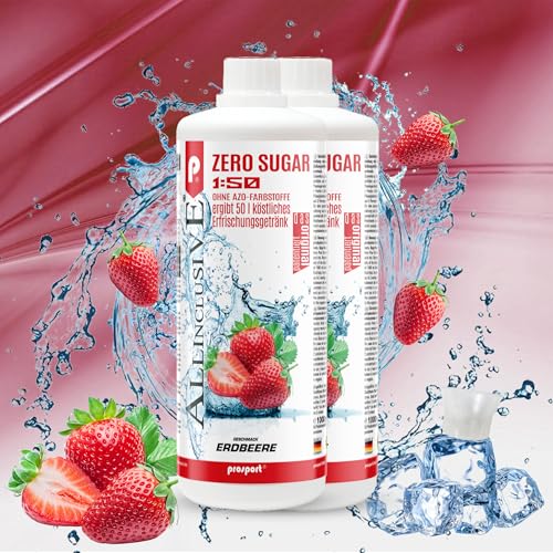 Prosport Allinclusive® Erdbeere 2x1000ml – ZERO SUGAR Sirup mit Vitaminen – Premium Getränkekonzentrat 1:50 – Ohne Zucker, Aspartam & Azofarbstoffe – Perfekt für Wassersprudler von PROSPORT