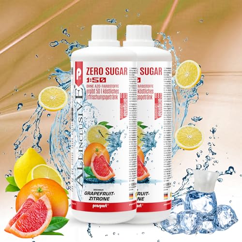 Prosport Allinclusive® Grapefruit-Zitrone 2x1000ml – ZERO SUGAR Sirup mit Vitaminen – Premium Getränkekonzentrat 1:50 – Ohne Zucker, Aspartam & Azofarbstoffe – Perfekt für Wassersprudler von PROSPORT
