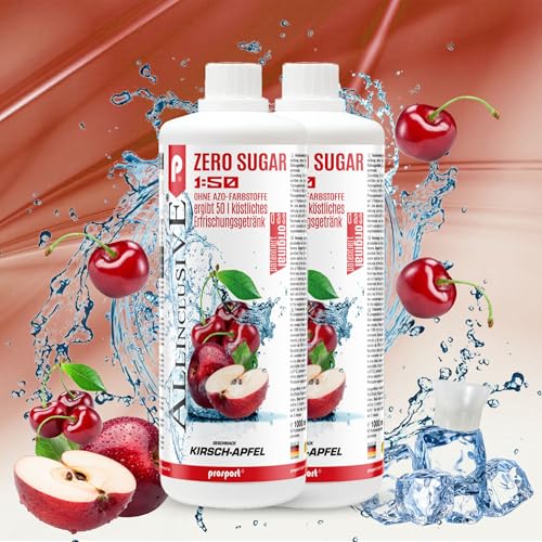 Prosport Allinclusive® Kirsch-Apfel 2x1000ml – ZERO SUGAR Sirup mit Vitaminen – Premium Getränkekonzentrat 1:50 – Ohne Zucker, Aspartam & Azofarbstoffe – Perfekt für Wassersprudler von PROSPORT