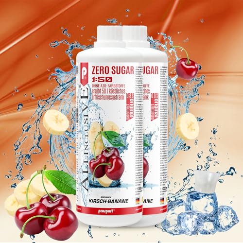 Prosport Allinclusive® Kirsch-Banane 2x1000ml – ZERO SUGAR Sirup mit Vitaminen – Premium Getränkekonzentrat 1:50 – Ohne Zucker, Aspartam & Azofarbstoffe – Perfekt für Wassersprudler von PROSPORT