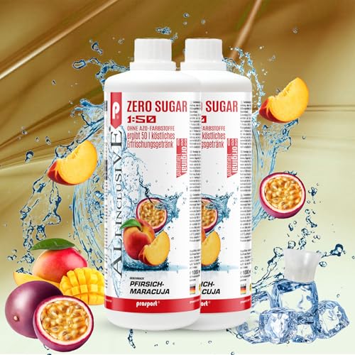 Prosport Allinclusive® Pfirsich-Maracuja 2x1000ml – ZERO SUGAR Sirup mit Vitaminen – Premium Getränkekonzentrat 1:50 – Ohne Zucker, Aspartam & Azofarbstoffe – Perfekt für Wassersprudler von PROSPORT