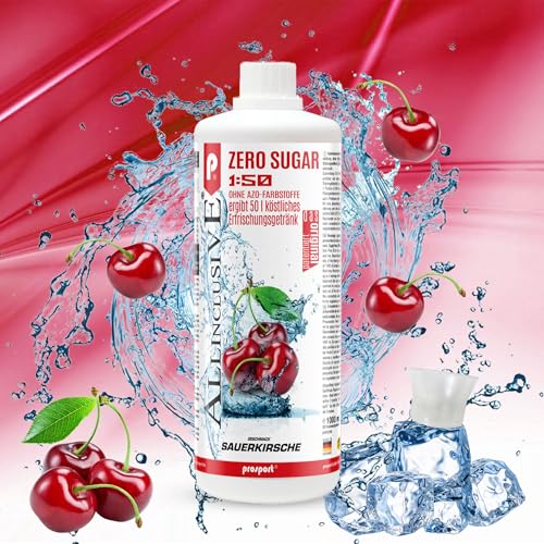 Prosport Allinclusive® Sauerkirsche 3x1000ml – ZERO SUGAR Sirup mit Vitaminen – Premium Getränkekonzentrat 1:50 – Ohne Zucker, Aspartam & Azofarbstoffe – Perfekt für Wassersprudler von PROSPORT