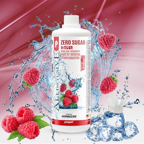 Prosport Allinclusive ZERO SUGAR Sirup, Himbeere, 1 Liter Flasche, Premium Getränkekonzentrat 1:50, Vitaldrink, 50 Portionen, Vitamin B1, B6, B12 von PROSPORT