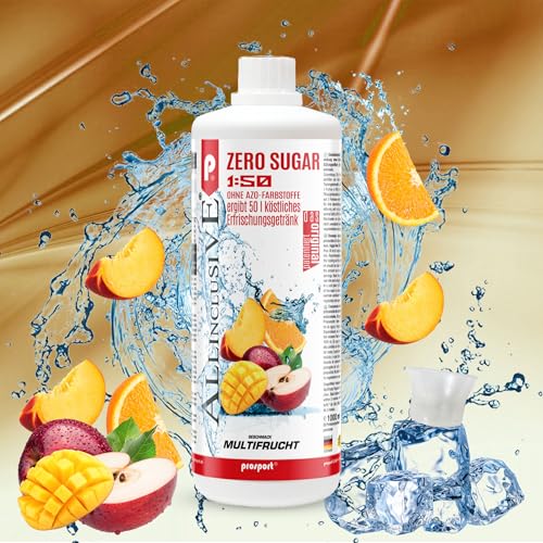 Prosport Allinclusive ZERO SUGAR Sirup, Multifrucht, 1 Liter Premium Getränkekonzentrat 1:50, Vitaldrink, 50 Portionen, Vitamin B1, B6, B12 von PROSPORT