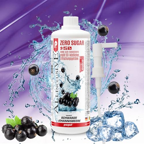 Prosport Allinclusive® Schwarze-Johannisbeere 1000ml + Dosierpumpe – ZERO SUGAR Sirup mit Vitaminen – Premium Getränkekonzentrat 1:50 – Ohne Zucker & Azofarbstoffe – Perfekt für Wassersprudler von PROSPORT