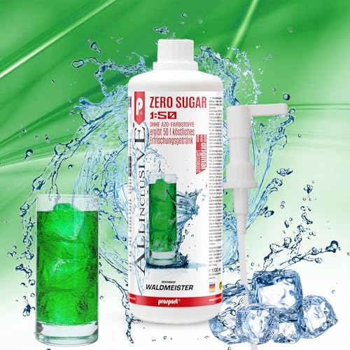 Prosport Allinclusive® Waldmeister 1000ml + Doseirpumpe – ZERO SUGAR Sirup mit Vitaminen – Premium Getränkekonzentrat 1:50 – Ohne Zucker, Aspartam & Azofarbstoffe – Perfekt für Wassersprudler von PROSPORT