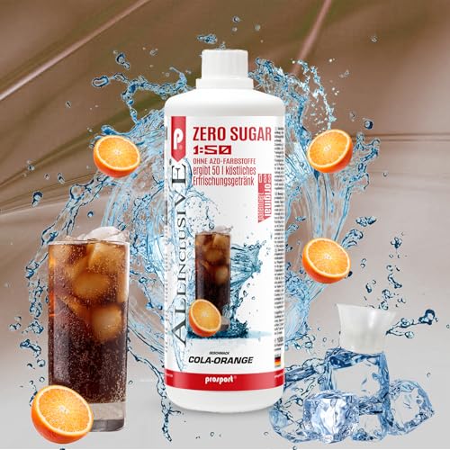 Prosport Allinclusive ZERO SUGAR Sirup, Cola-Orange, 1 Liter Flasche, Premium Getränkekonzentrat 1:50, Vitaldrink, 50 Portionen, Vitamin B1, B6, B12 von PROSPORT