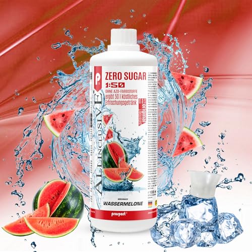 Prosport Allinclusive ZERO SUGAR Sirup, Wassermelone, 1 Liter Flasche, Premium Getränkekonzentrat 1:50, Vitaldrink, 50 Portionen, Vitamin B1, B6, B12 von PROSPORT