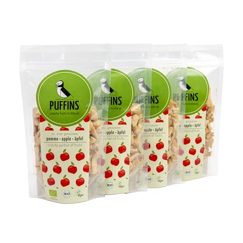 PUFFINS - Getrocknete Früchte - Gepuffte Apfel - Ohne Zucker - Apple Chips - Apfelstücke - Ohne Zusatz von Zucker, Konservierungsstoffen, GMO - Vegan - Gesunde Snacks - 4x40g PUFFINS - Getrocknete Früchte - Gepuffte Apfel - Ohne Zucker - Apple Chips - Apfelstücke - Ohne Zusatz von Zucker, Konservierungsstoffen, GMO - Vegan - Gesunde Snacks - 4x40g von PUFFINS