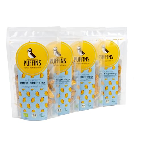 PUFFINS - Getrocknete Früchte - Gepuffte Mango - Ohne Zucker - Mango Chips - Mangostücke - Ohne Zusatz von Zucker, Konservierungsstoffen, GMO - Vegan - Gesunde Snacks - 4x40g PUFFINS - Getrocknete Früchte - Gepuffte Mango - Ohne Zucker - Mango Chips - Mangostücke - Ohne Zusatz von Zucker, Konservierungsstoffen, GMO - Vegan - Gesunde Snacks - 4x40g von PUFFINS