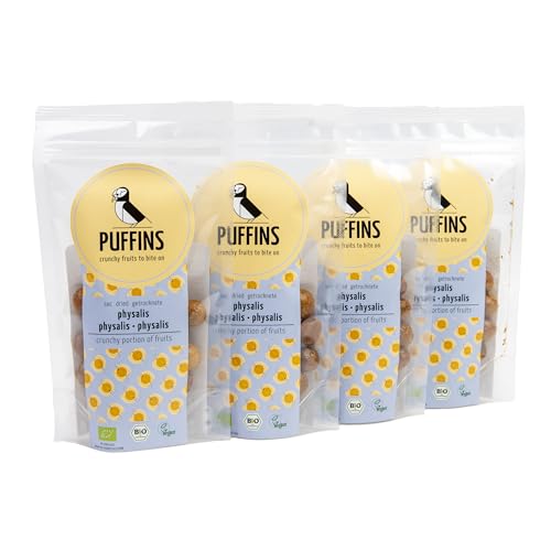 PUFFINS - Getrocknete Früchte - Gepuffte Physalis - Tollkirsche - Golden berry - Ohne Zusatz von Zucker, Konservierungsstoffen, GMO - Vegan - Gesunde Snacks - 4x40g PUFFINS - Getrocknete Früchte - Gepuffte Physalis - Tollkirsche - Golden berry - Ohne Zusatz von Zucker, Konservierungsstoffen, GMO - Vegan - Gesunde Snacks - 4x40g von PUFFINS