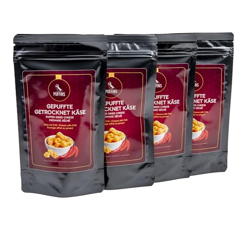 PUFFINS - Knuspriger Käse Keto Snack - Goudakäse - 100% Käse - Ohne Zucker, Kohlenhydrate - Protein Snack - Glutenfrei, Viel Eiweiß - mit Chilli - 4x50g PUFFINS - Knuspriger Käse Keto Snack - Goudakäse - 100% Käse - Ohne Zucker, Kohlenhydrate - Protein Snack - Glutenfrei, Viel Eiweiß - mit Chilli - 4x50g von PUFFINS