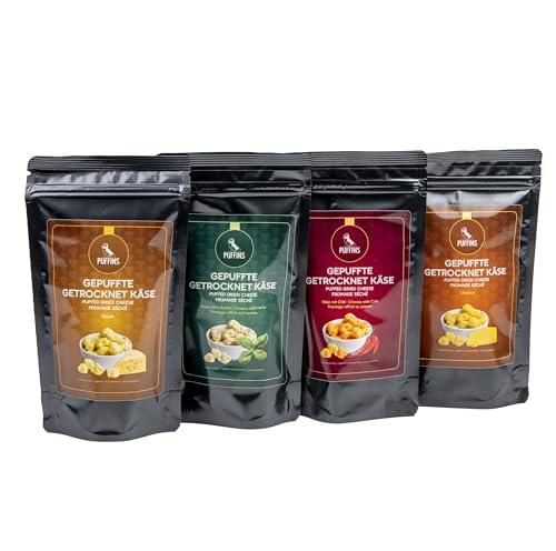 PUFFINS - Knuspriger Käse Keto Snack Set - Goudakäse, Cheddarkäse - 100% Käse - Ohne Zucker, Kohlenhydrate - Protein Snack - Gesunde Snacks - Viel Eiweiß - Klassich, Chili, Kräutern, Cheddar - 4x50g PUFFINS - Knuspriger Käse Keto Snack Set - Goudakäse, Cheddarkäse - 100% Käse - Ohne Zucker, Kohlenhydrate - Protein Snack - Gesunde Snacks - Viel Eiweiß - Klassich, Chili, Kräutern, Cheddar - 4x50g von PUFFINS