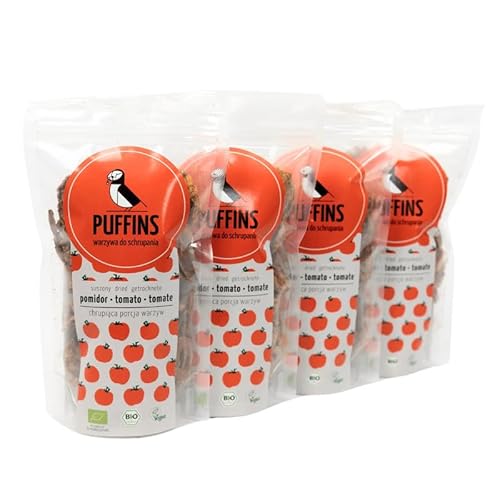 PUFFINS - Tomate Chips - Vegane Snacks, Gepufftes Gemüse, Trockengemüse, Zuckerfrei, Glutenfrei - Knuspriger Gemüsesnack ohne Zucker - 4 x 40 g Set PUFFINS - Tomate Chips - Vegane Snacks, Gepufftes Gemüse, Trockengemüse, Zuckerfrei, Glutenfrei - Knuspriger Gemüsesnack ohne Zucker - 4 x 40 g Set von PUFFINS