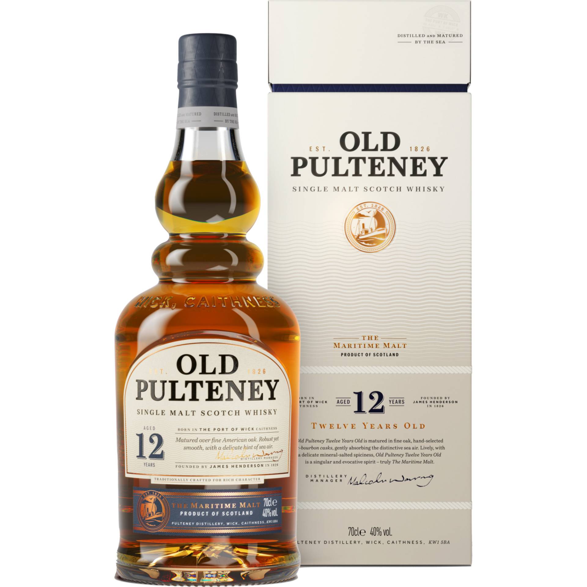 Old Pulteney 12 Years Single Malt, Scotch Whisky, 0,7 L, 46% Vol., in Geschenketui, Schottland, Spirituosen Old Pulteney 12 Years Single Malt, Scotch Whisky, 0,7 L, 46% Vol., in Geschenketui, Schottland, Spirituosen von PULTENEY DISTILLERY, HUDDART STREET WICK CAITHNESS KW1 5BA Großbritannien