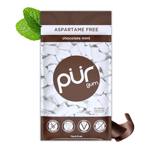 Pur Gum | Zuckerfreier Kaugummi | 100% Xylit | Vegan, Aspartamfrei, Glutenfrei & Diabetikerfreundlich | Natürlicher Kaugummi Mit Chocolate Mint Geschmack, 55 Stück (1er Pack) von PUR