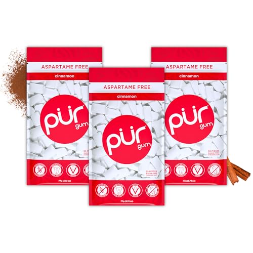 Pur Gum | Zuckerfreier Kaugummi | 100% Xylit | Vegan, Aspartamfrei, Glutenfrei & Diabetikerfreundlich | Natürlicher Kaugummi Mit Cinnamon Geschmack, 55 Stück (3er Pack) von PUR