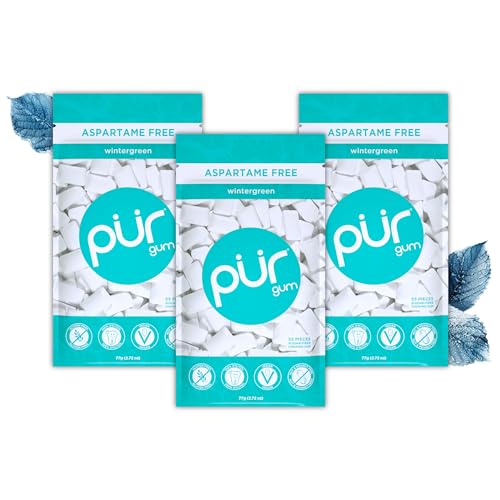 PUR Gum | Zuckerfreier Kaugummi | 100% Xylit | Vegan, Aspartamfrei & Glutenfrei | Natürlicher Kaugummi Mit Wintergreen-Geschmack, 55 Stück (3er Pack) von PUR