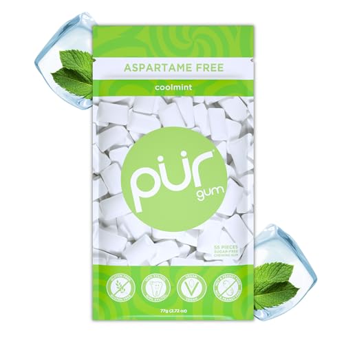 Pur Gum | Zuckerfreier Kaugummi | 100% Xylit | Vegan, Aspartamfrei, Glutenfrei & Diabetikerfreundlich | Natürlicher Kaugummi Mit Coolmint-Geschmack, 55 Stück (1er Pack) von PUR