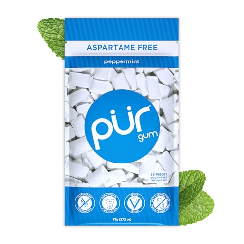 Pur Gum | Zuckerfreier Kaugummi | 100% Xylit | Vegan, Aspartamfrei, Glutenfrei & Diabetikerfreundlich | Natürlicher Kaugummi Mit Peppermint-Geschmack, 55 Stück (1er Pack) von PUR