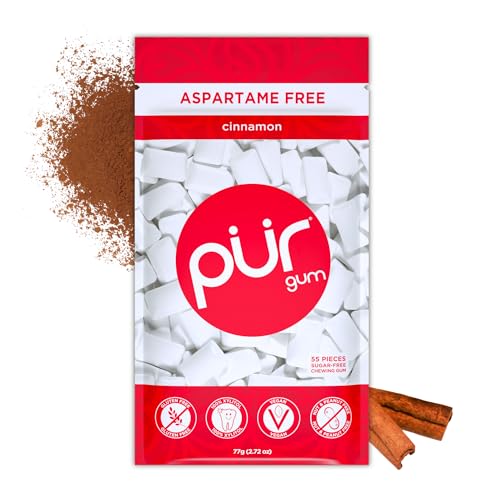 Pur Gum | Zuckerfreier Kaugummi | 100% Xylit | Vegan, Aspartamfrei, Glutenfrei & Diabetikerfreundlich | Natürlicher Kaugummi Mit Cinnamon Geschmack, 55 Stück (1er Pack) von PUR