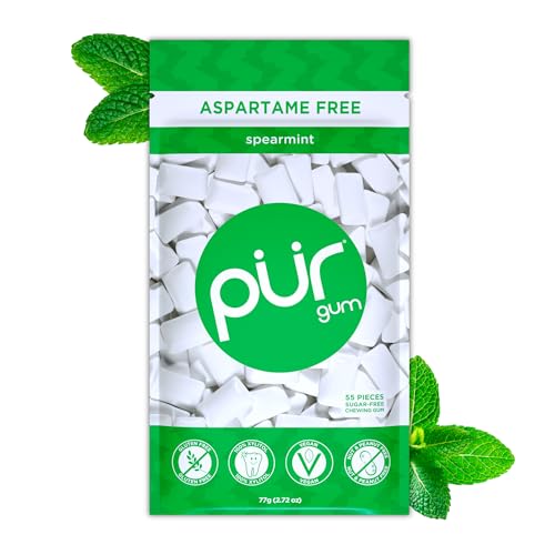 Pur Gum | Zuckerfreier Kaugummi | 100% Xylit | Vegan, Aspartamfrei, Glutenfrei & Diabetikerfreundlich | Natürlicher Kaugummi Mit Spearmint-Geschmack, 55 Stück (1er Pack) von PUR