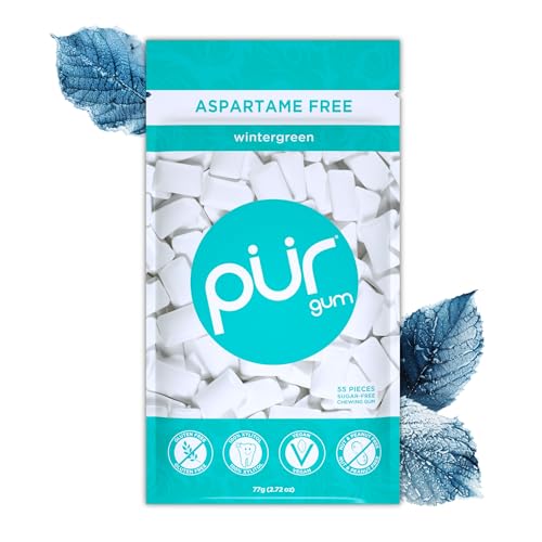PUR Gum | Zuckerfreier Kaugummi | Mit Xylit | Vegan, Aspartamfrei & Glutenfrei | Natürlicher Kaugummi Mit Wintergreen-Geschmack, 55 Stück (1er Pack) von PUR
