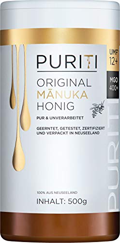 PURITI Manuka Honig MGO 400+ 500g aus Neuseeland mit zertifiziertem Methylglyoxal Gehalt - Laborgeprüft, Direktimport, reines Naturprodukt, frei von Zusatzstoffen PURITI Manuka Honig MGO 400+ 500g aus Neuseeland mit zertifiziertem Methylglyoxal Gehalt - Laborgeprüft, Direktimport, reines Naturprodukt, frei von Zusatzstoffen von PURITI