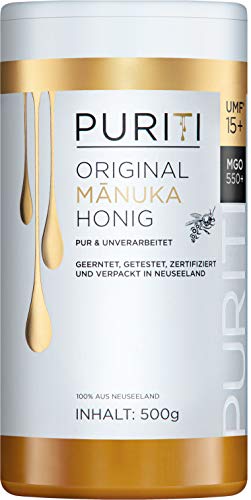 PURITI Manuka Honig MGO 550+ 500g aus Neuseeland mit zertifiziertem Methylglyoxal Gehalt - Laborgeprüft, Direktimport, reines Naturprodukt, frei von Zusatzstoffen PURITI Manuka Honig MGO 550+ 500g aus Neuseeland mit zertifiziertem Methylglyoxal Gehalt - Laborgeprüft, Direktimport, reines Naturprodukt, frei von Zusatzstoffen von PURITI
