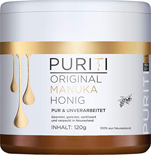 PURITI Manuka Honig MGO 850+ 120g aus Neuseeland mit zertifiziertem Methylglyoxal Gehalt - Laborgeprüft, Direktimport, reines Naturprodukt, frei von Zusatzstoffen PURITI Manuka Honig MGO 850+ 120g aus Neuseeland mit zertifiziertem Methylglyoxal Gehalt - Laborgeprüft, Direktimport, reines Naturprodukt, frei von Zusatzstoffen von PURITI