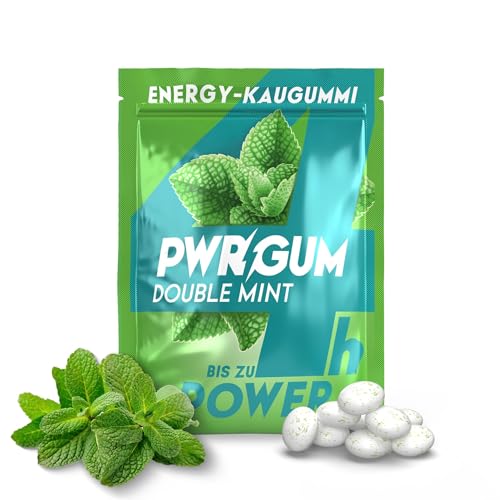 PWRGRUM Energy-Kaugummi Double-Mint-Geschmack 4er Pack I Bis zu 4-Stunden Energie Boost I Zuckerfrei & Zahnpflegend I Ideale Alternative zu Energy-Drinks I Gönn dir natürliche Power mit jedem Kauen! von PWRGUM