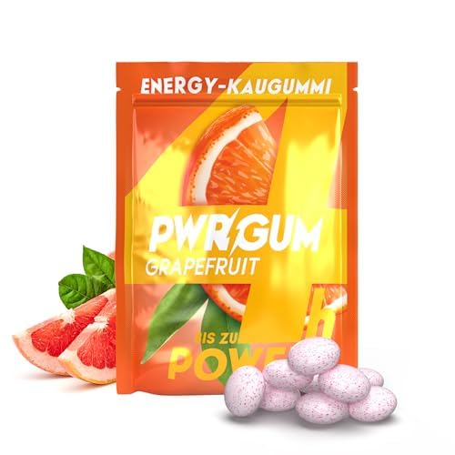 PWRGRUM Energy-Kaugummi Grapefruit-Geschmack 4er Pack I Bis zu 4-Stunden Energie Boost I Zuckerfrei & Zahnpflegend I Ideale Alternative zu Energy-Drinks I Gönn dir natürliche Power mit jedem Kauen! von PWRGUM