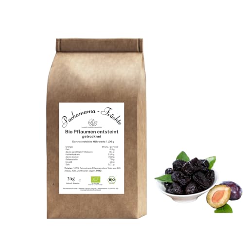 3 kg BIO Pflaumen getrocknet entsteint | Ohne Zusatzstoffe | Vegan | Ungeschwefelt von Pachamama-Früchte