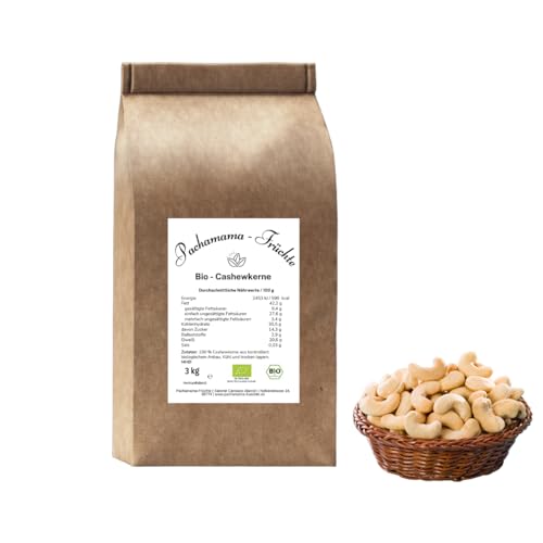 BIO Cashewkerne ganz 3 kg | ungeröstet | Ohne Zusatzstoffe | Vegan | Glutenfrei | Plastikfrei von Pachamama-Früchte