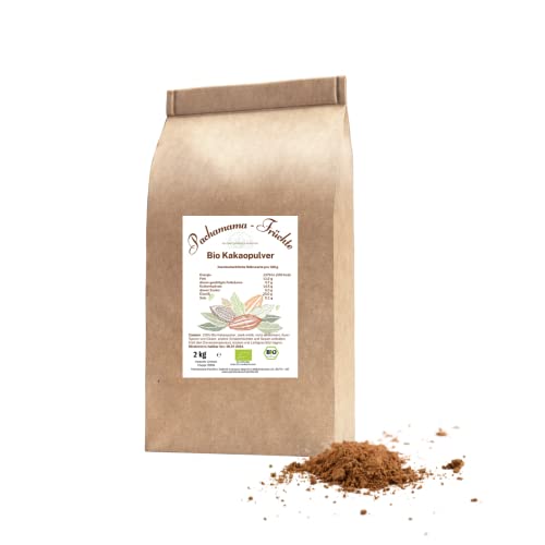 BIO Kakaopulver 2 kg | stark entölt | ohne Zusatzstoffe, ohne Zucker | Plastikfrei | Superfood vegan von Pachamama-Früchte