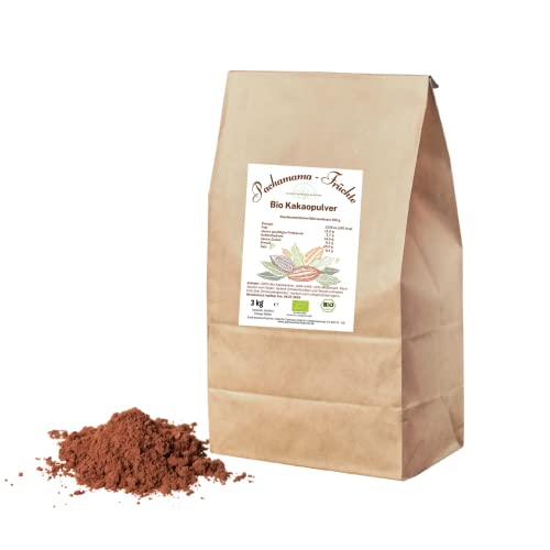 BIO Kakaopulver 3 kg | stark entölt | ohne Zusatzstoffe, ohne Zucker | Plastikfrei | Superfood vegan von Pachamama-Früchte