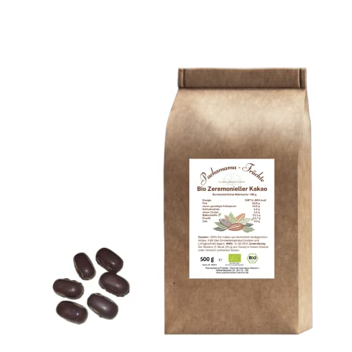 Bio zeremonieller Kakao 500 g | Kakaomasse | Kakaopaste | Vegan | Ohne Zusatsstoffe | 100% Kakao von Pachamama-Früchte