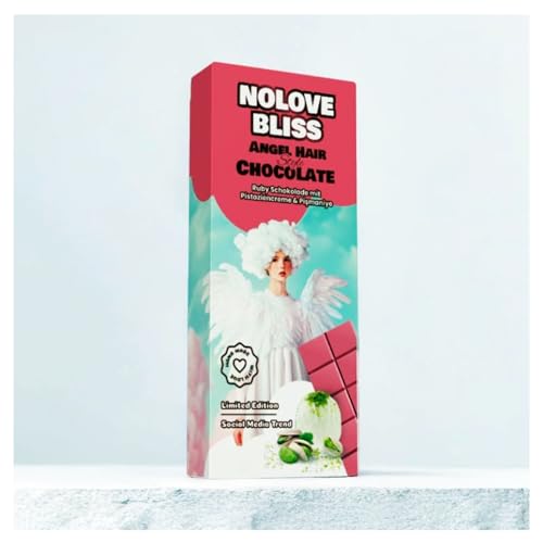 Angel Hair STYLE Schokolade 85g, NOLOVE BLISS, RUBY & WEISSE UND VOLLMILCHSCHOKOLADE mit Pistaziencreme und Zuckerwattefüllung, Handgefertigt mit LIEBE (6er Packung, Ruby Schokolade) von PacksAus