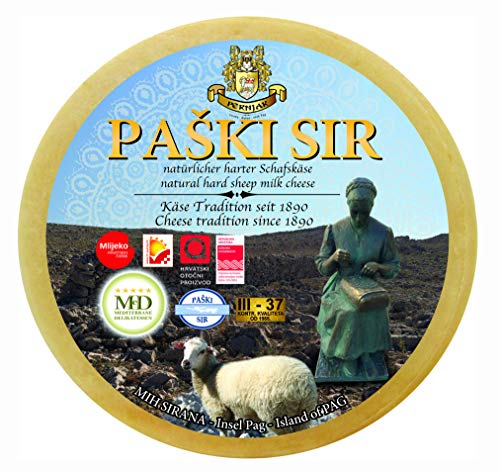Ganzer Laib Zertifizierter Pag Käse - Paski Sir Schafskäse ca. 2200g Hartkäse Schaf aus Dalmatien mit Meersalz aus der Saline von Pag von Pager Käse