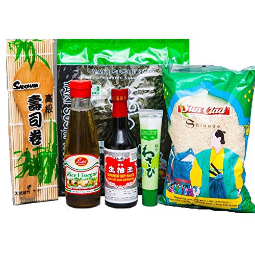 Sushi Starter Set 6 teilig + Gratis Reislöffel - Pamai Pai® - Wasabi Nori Sushimatte Sojasoße von Pamai Pai