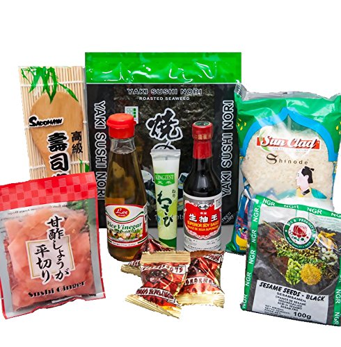 Sushi Starter Set 9 teilig + Gratis Reislöffel Pamai Pai® Wasabi Nori Gari Ingwer Sojasoße von Pamai Pai