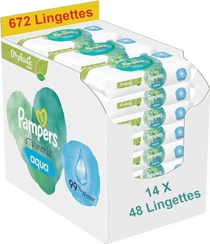 Pampers Babytücher Aqua Harmonie, 0 %, 672 Tücher, 14 Packungen mit 48 Tüchern von Pampers