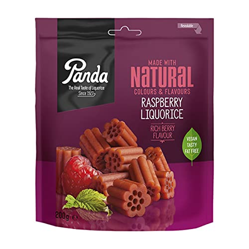 Panda® | Natürliche weiche Himbeere Lakritz Süßigkeiten | Pure süße Panda Lakritze aus nur vier natürlichen Zutaten | Vegan & Fettfrei | 200 g x 12 Beutel von Panda