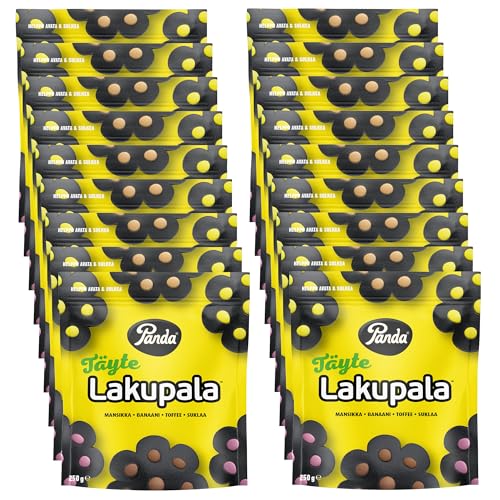 Panda ® Lakupala gefüllte Lakritze, weich und frisch gefüllt, original Panda Lakritz mit vier köstlichen Füllungen, Erdbeere, Schokolade, Karamell und Banane, 250 g x 18 Beutel von Panda