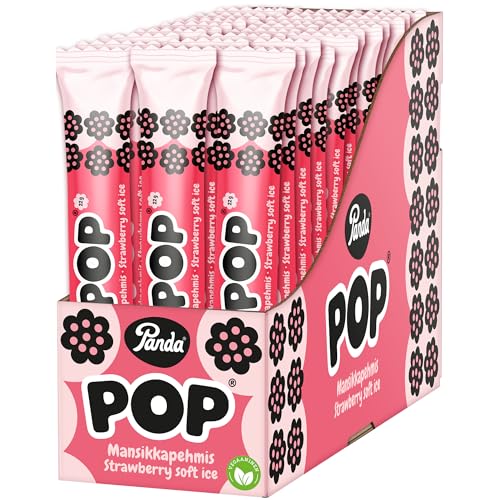 Panda ® | Pop | Erdbeer-Softeis gefüllter Lakritzriegel | Köstliches, weiches Lakritz mit weichem Erdbeerinneren | Perfekter Geschmack und perfekte Größe | Vegan | 22 g x 36 Riegel Packung von Panda