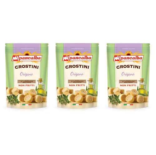 3x Panealba Crostini Origano Croutons mit Oregano Gesalzener Snack Nicht Gebraten Nicht Frittiertes 100g von Panealba