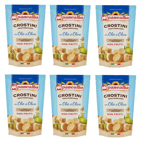 6x Panealba Crostini Mediterraneo con Olio di Oliva Croutons mit Olivenöl Gesalzener Snack Nicht Gebraten Nicht Frittiertes 100g von Panealba